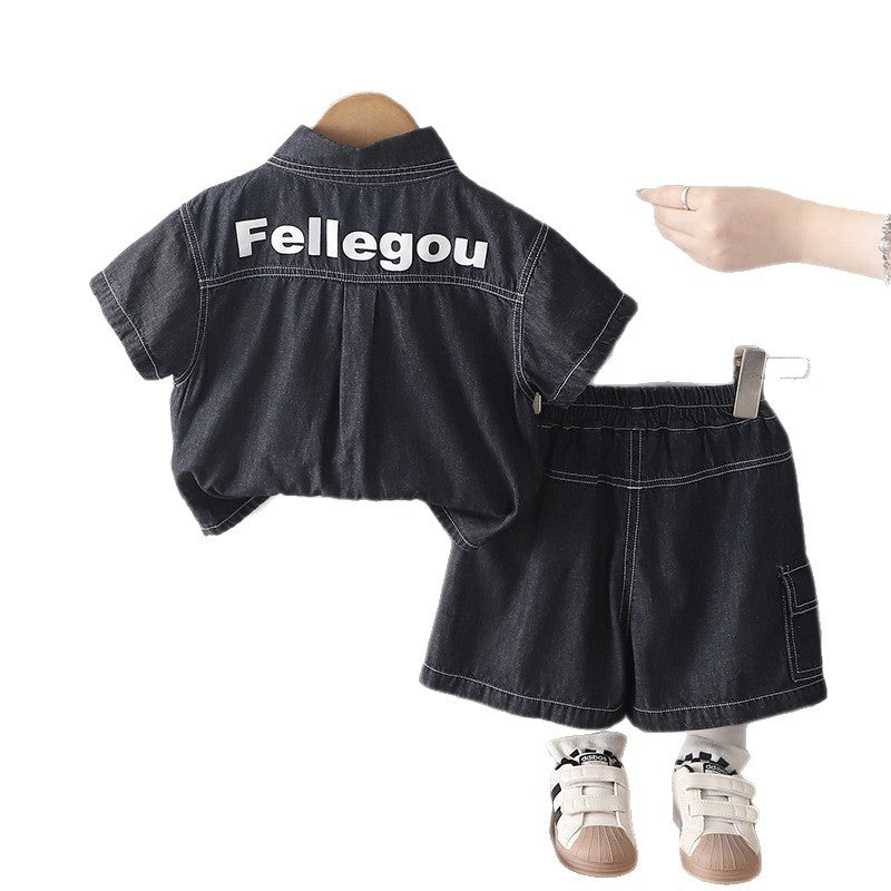 Cowboy letter short sleeved shorts three piece set
