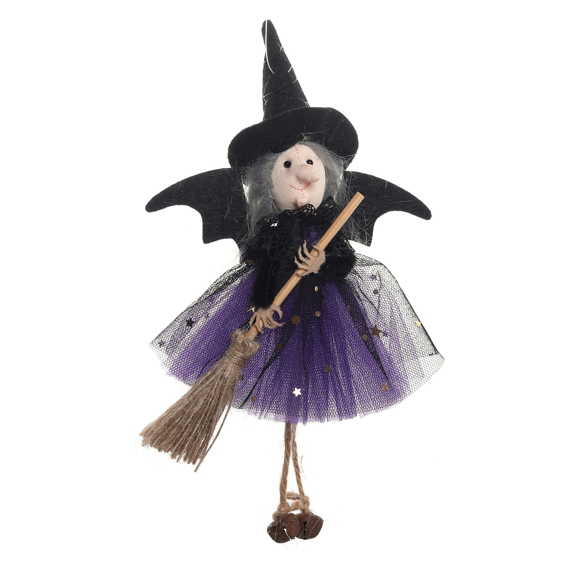 New Halloween Hanging Decoration Witch Holding Broom Tulle Skirt Pendant Toy Bar Horror Hanging Ornament Prank