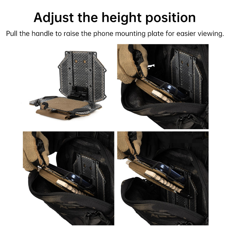 Tactical Concealed Phone Holder – Height Adjustable Foldable Navigation Board with Removable Hook & Loop Panel, Airsoft