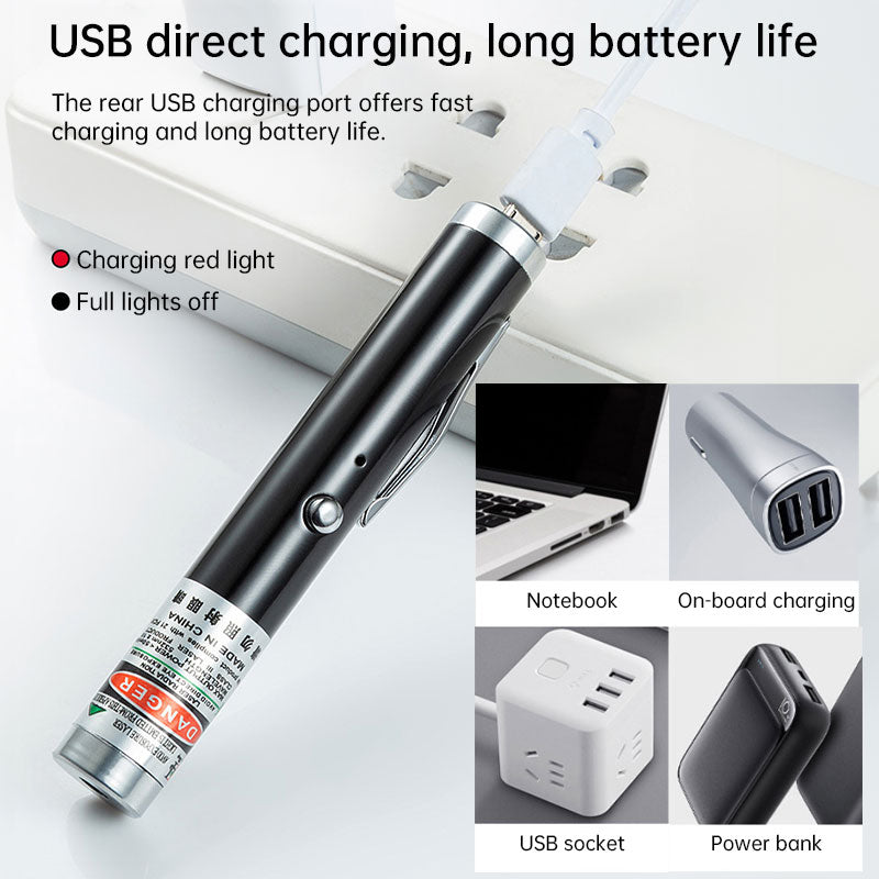 2-in-1 Detachable Mini Green Laser Pointer with Portable Lamp Holder, Visible Focus for Hunting, Teaching, and Presentations