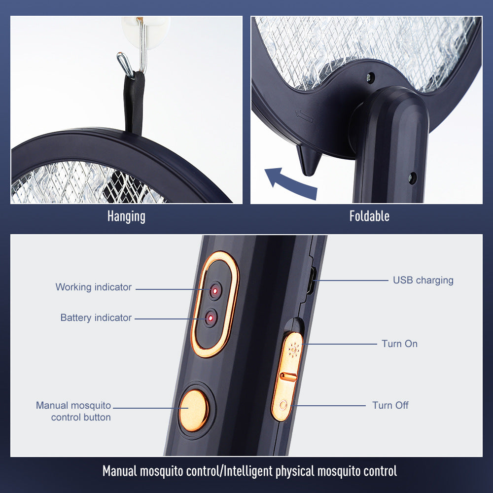 Electric Mosquito Swatter Rechargeable Household Mosquito Killing Lamp 2-In-1 Electric Shock Swatter Attracting Mosquito Lamp USB Fly Killing Light