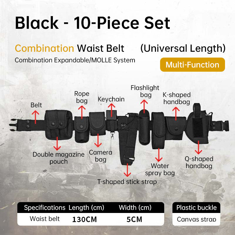 10-in-1 Tactical Holster & Flashlight Pouch Set, MOLLE Compatible Duty Belt System