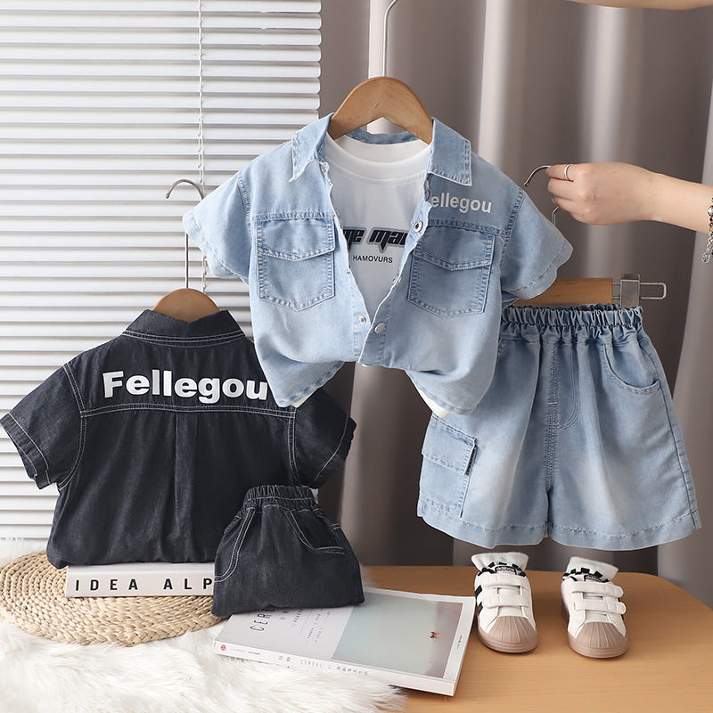 Cowboy letter short sleeved shorts three piece set