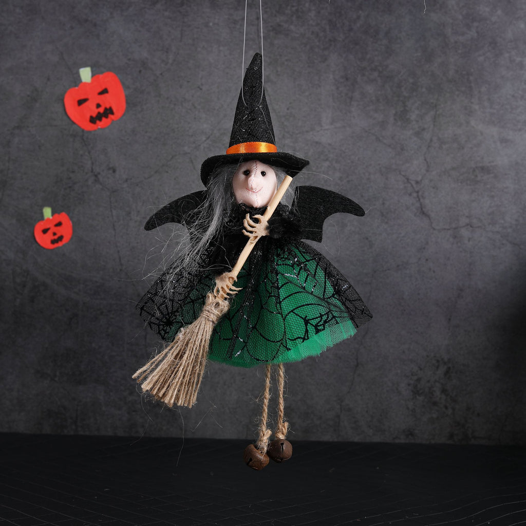 New Halloween Hanging Decoration Witch Holding Broom Tulle Skirt Pendant Toy Bar Horror Hanging Ornament Prank