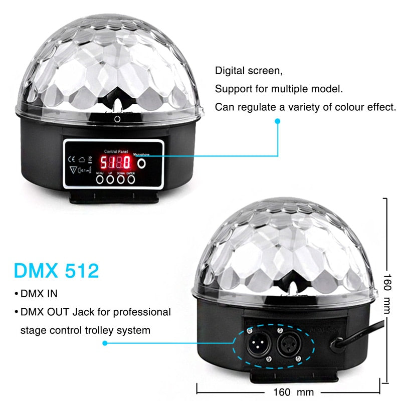 9 Colors 27W Crystal Magic Ball Led Stage Lamp 21 Mode Disco Laser Light Party Lights Sound Control DMX Lumiere Laser