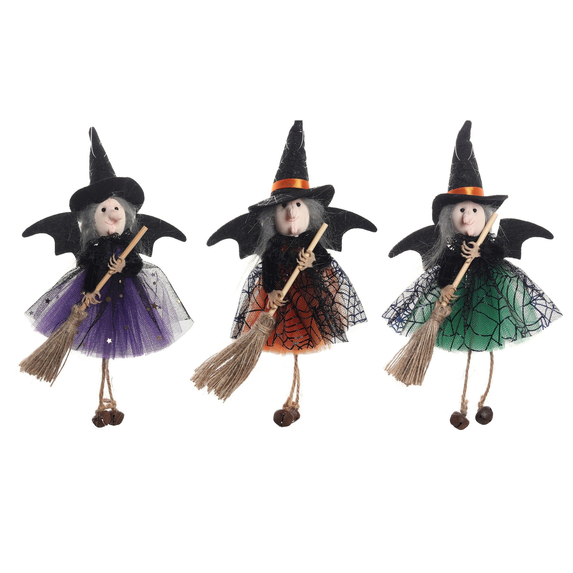 New Halloween Hanging Decoration Witch Holding Broom Tulle Skirt Pendant Toy Bar Horror Hanging Ornament Prank