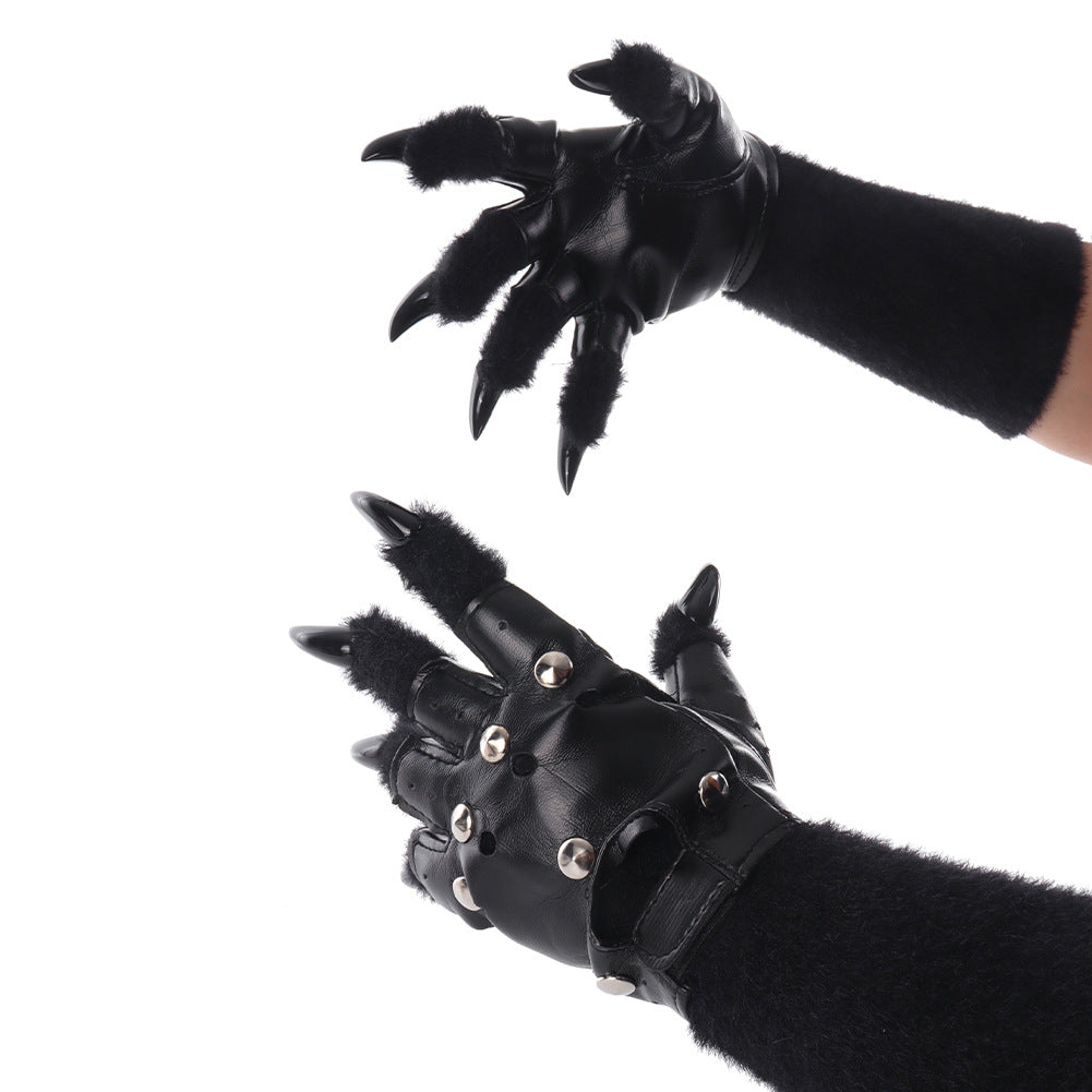 Original Furry Animal Paw Gloves, Punk Leather Gloves, Cosplay Handmade Accessories &ampProps