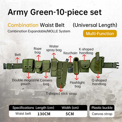 10-in-1 Tactical Holster & Flashlight Pouch Set, MOLLE Compatible Duty Belt System