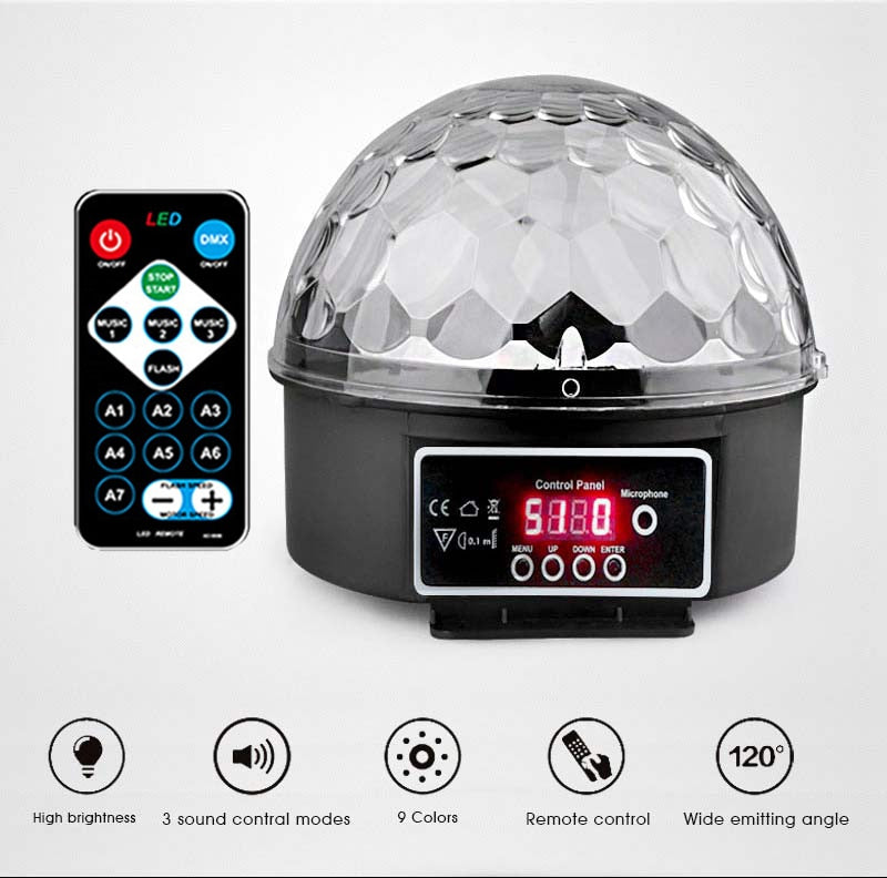 9 Colors 27W Crystal Magic Ball Led Stage Lamp 21 Mode Disco Laser Light Party Lights Sound Control DMX Lumiere Laser