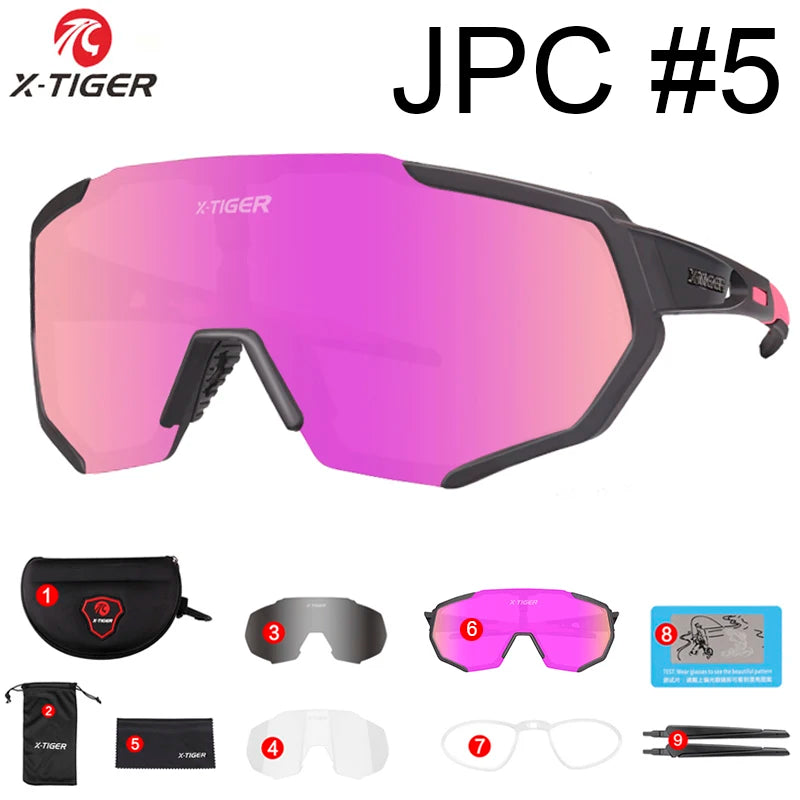 X-TIGER Polarized 5 Lens Cycling Glasses Road Bike Cycling Eyewear Cycling Sunglasses MTB Mountain Bicycle Cycling Goggles