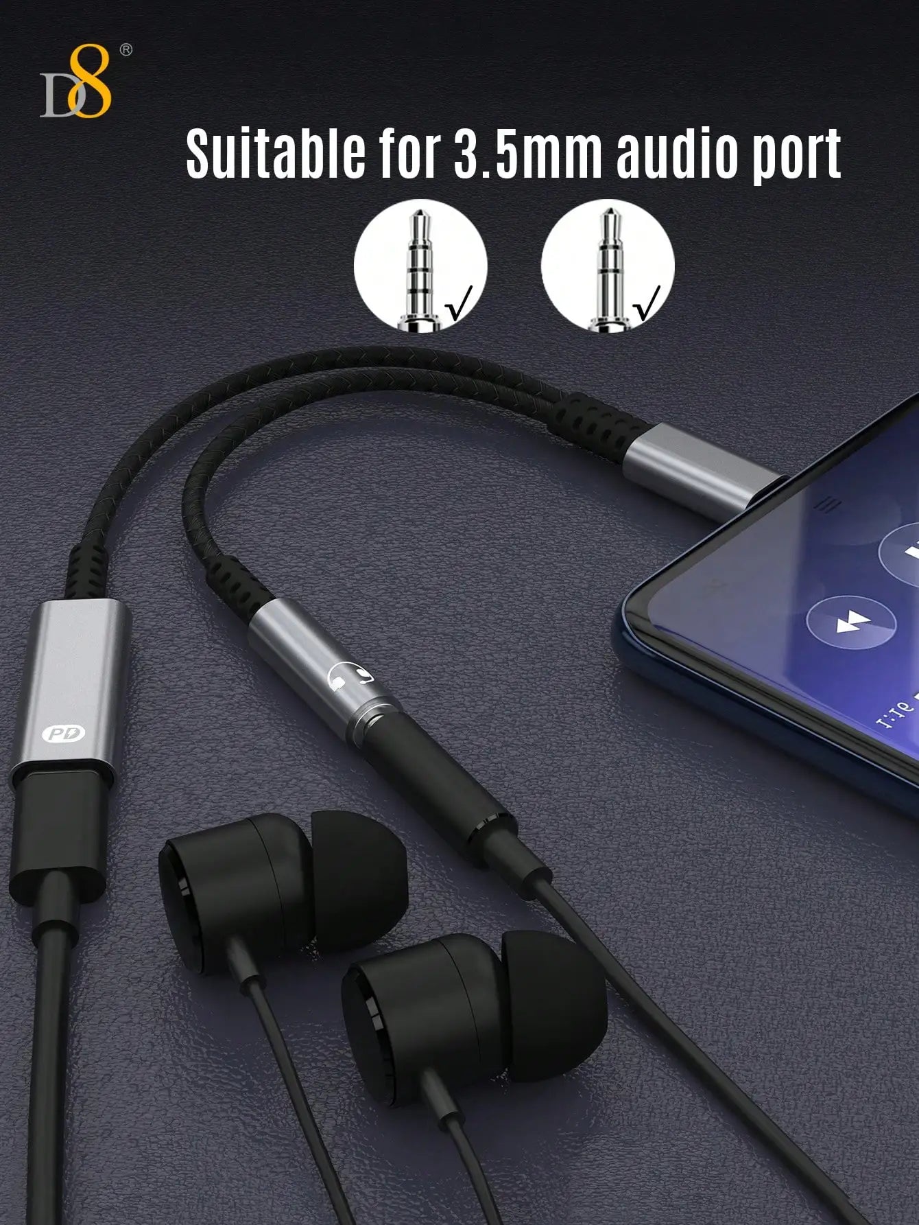 D8 USB-C To 3.5mm Headphone And Charger Adapter, 2-In-1 USB-C To AUX Audio Interface With PD 60W Fast Charging Adapter Cable, Compatible With IPhone 16/16 Pro/16 Pro Max/15/15 Pro/15 Pro Max/15 Plus, Pro, Air 5, Air, Galaxy S