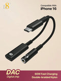 D8 USB-C To 3.5mm Headphone And Charger Adapter, 2-In-1 USB-C To AUX Audio Interface With PD 60W Fast Charging Adapter Cable, Compatible With IPhone 16/16 Pro/16 Pro Max/15/15 Pro/15 Pro Max/15 Plus, Pro, Air 5, Air, Galaxy S
