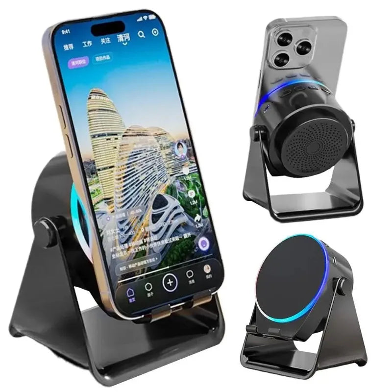 New Wireless Sensor Phone Stand Induction Stereo Speaker 4-in-1 USB Charging Magnetic Phone Stand 360 ° Adjustable Speaker