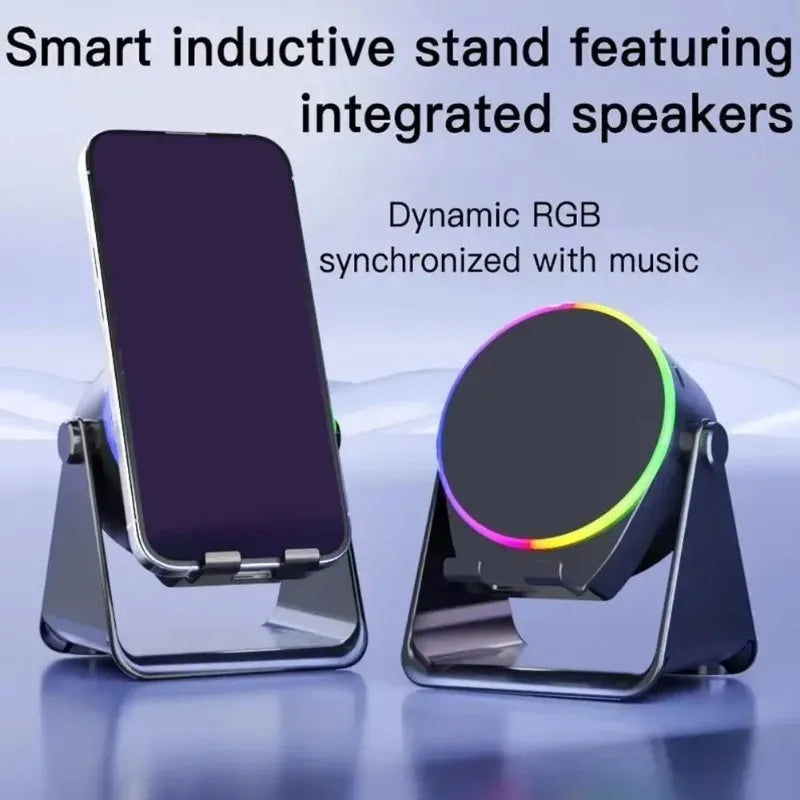 New Wireless Sensor Phone Stand Induction Stereo Speaker 4-in-1 USB Charging Magnetic Phone Stand 360 ° Adjustable Speaker