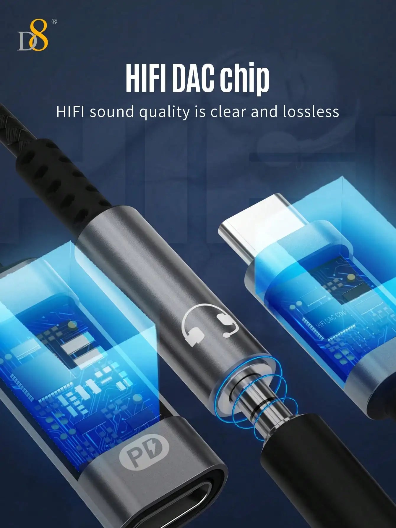 D8 USB-C To 3.5mm Headphone And Charger Adapter, 2-In-1 USB-C To AUX Audio Interface With PD 60W Fast Charging Adapter Cable, Compatible With IPhone 16/16 Pro/16 Pro Max/15/15 Pro/15 Pro Max/15 Plus, Pro, Air 5, Air, Galaxy S